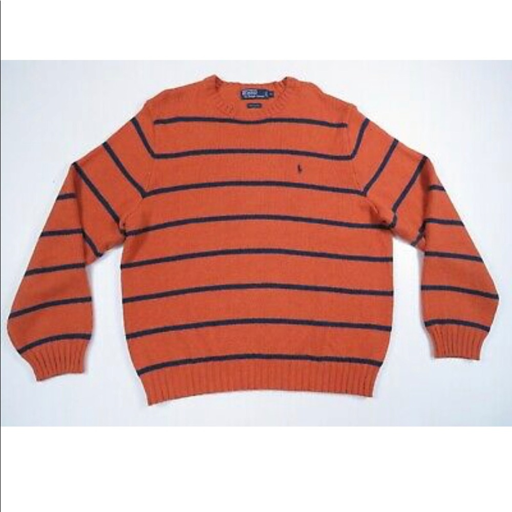POLO Cableknit Crewneck Orange w/ Blue Stripes